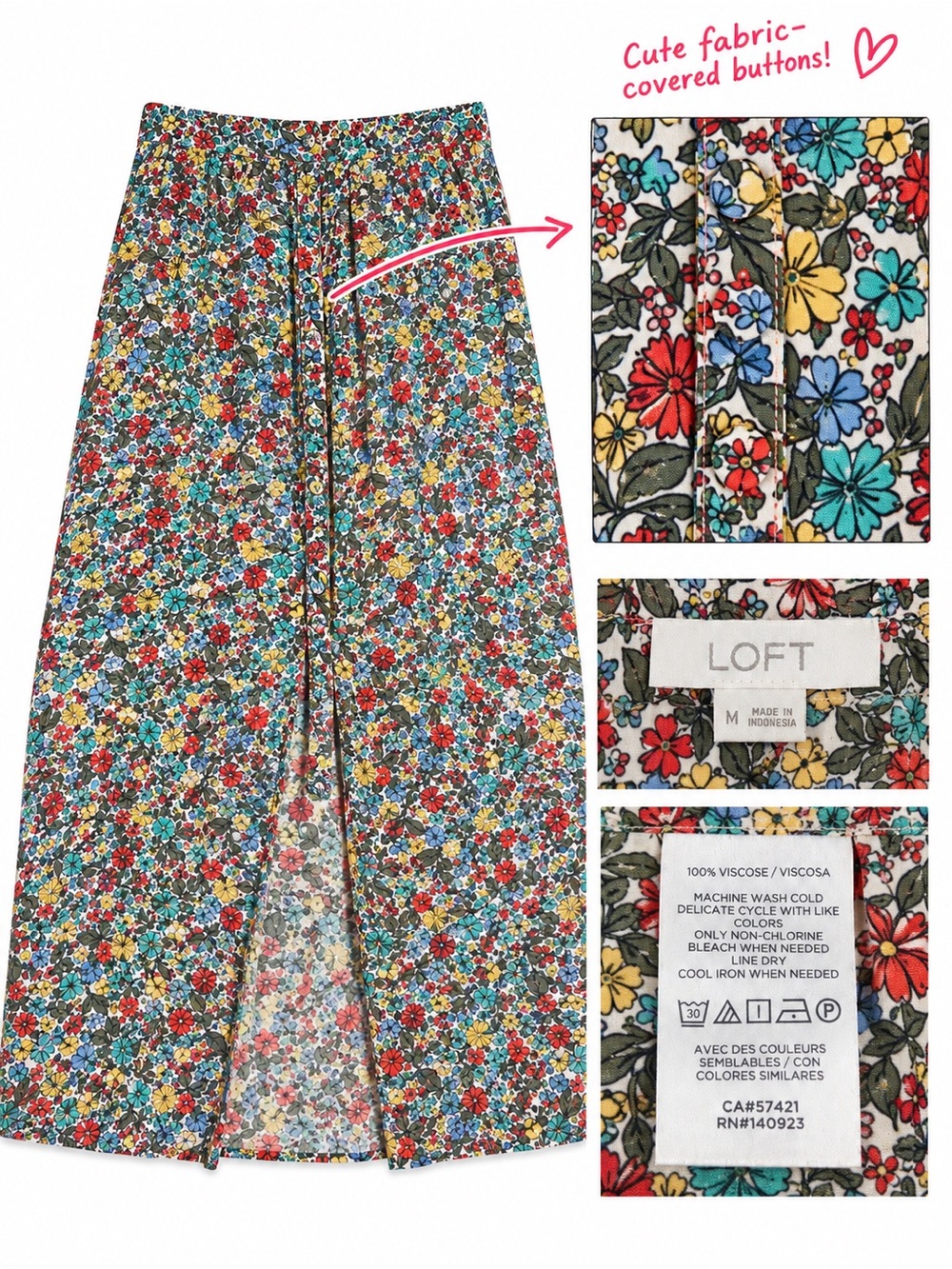 LOFT Floral Maxi Skirt Women’s M Multicolor Viscose Elastic Waist Slit Boho